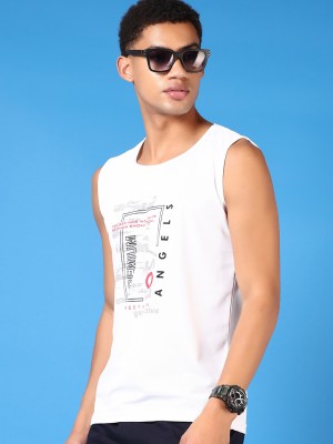 V-MART Printed Men Round Neck White T-Shirt