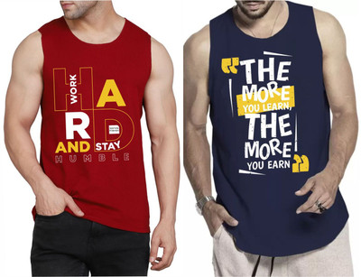 WOOSTRO Printed Men Scoop Neck Maroon, Dark Blue T-Shirt