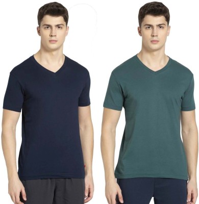 JOCKEY Solid Men V Neck Dark Blue, Green T-Shirt