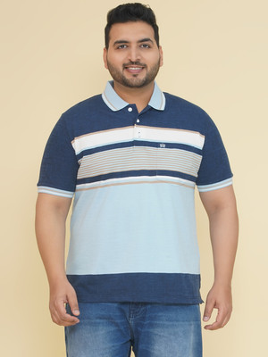 JOHN PRIDE Striped Men Polo Neck Blue T-Shirt