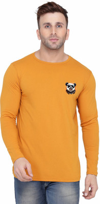 GEUM Graphic Print Men Round Neck Gold T-Shirt