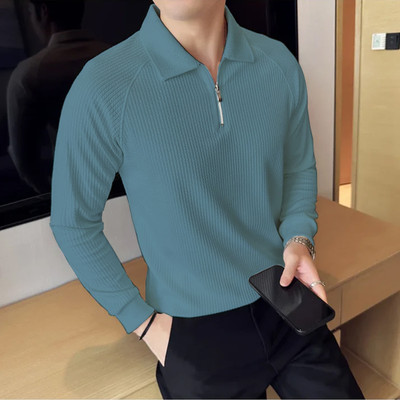 KEX Self Design Men Polo Neck Light Blue T-Shirt
