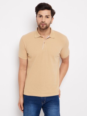 Wild West Solid Men Polo Neck Beige T-Shirt