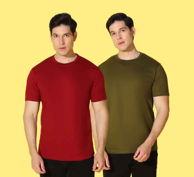 WOOSTRO Solid, Printed Men Round Neck Red, Green T-Shirt