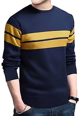 Leotude Striped Men Round Neck Blue T-Shirt