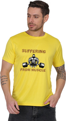 AZAADGARMENT Graphic Print Men Round Neck Yellow T-Shirt