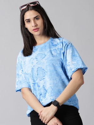 Diversify Printed Women Round Neck Blue T-Shirt