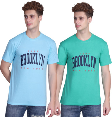 Zeffit Printed Men Round Neck Light Blue, Light Green T-Shirt