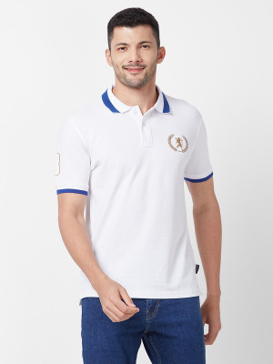 GIORDANO Printed Men Polo Neck White T-Shirt