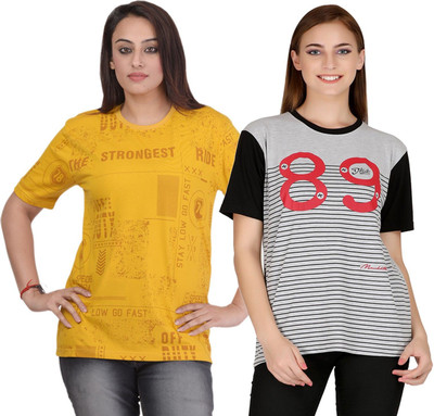 HouseOfCommon Printed Women Round Neck Multicolor T-Shirt