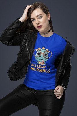 PD CLORI Solid Women Round Neck Blue T-Shirt