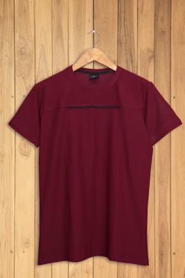 DyrectDeals Solid Men Round Neck Maroon T-Shirt