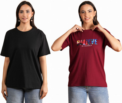METRONAUT Printed Women Round Neck Multicolor T-Shirt