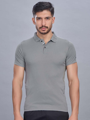 Sport Sun Solid Men Polo Neck Grey T-Shirt