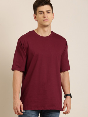 Mast & Harbour Solid Men Round Neck Maroon T-Shirt