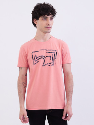 Spykar Printed Men Round Neck Red T-Shirt