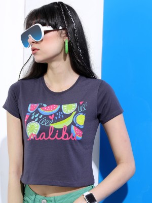 Tokyo Talkies Printed Women Round Neck Grey T-Shirt