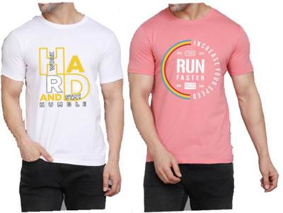 WOOSTRO Printed Men Round Neck White, Pink T-Shirt