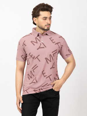 HANABY Printed Men Polo Neck Pink T-Shirt