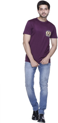 A and Y Printed Men Round Neck Purple T-Shirt