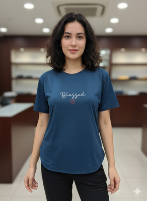 MYo2 Self Design Women Round Neck Grey T-Shirt