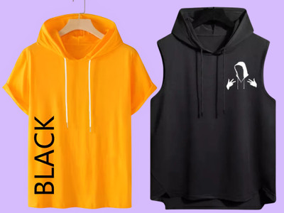 Zxomillo Printed Men Hooded Neck Black, Orange T-Shirt