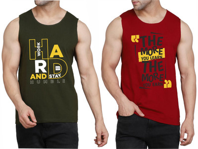 WOOSTRO Printed Men Scoop Neck Dark Green, Maroon T-Shirt