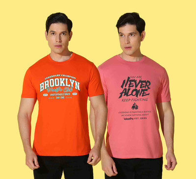 WOOSTRO Printed, Typography Men Round Neck Orange, Pink T-Shirt