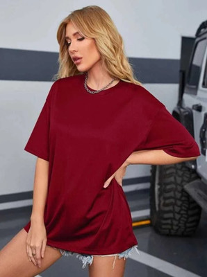 etsun Solid Women Round Neck Maroon T-Shirt