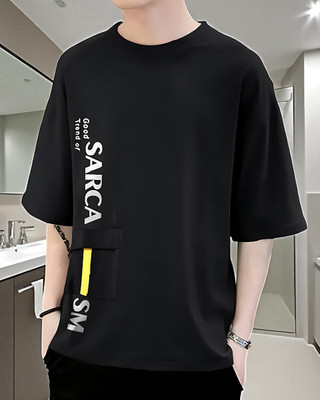 FASHIUM Printed Men Round Neck Black T-Shirt