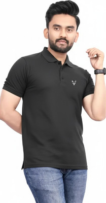 JH MART Solid Men Polo Neck Silver T-Shirt