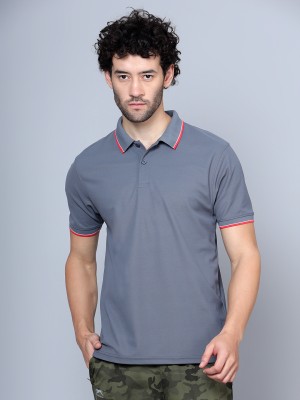 SHIV-NARESH Solid Men Polo Neck Grey T-Shirt