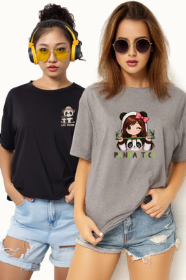 LuxeApe Printed Women Round Neck Multicolor T-Shirt