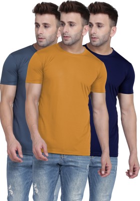 TQH Solid Men Round Neck Yellow, Grey, Dark Blue T-Shirt