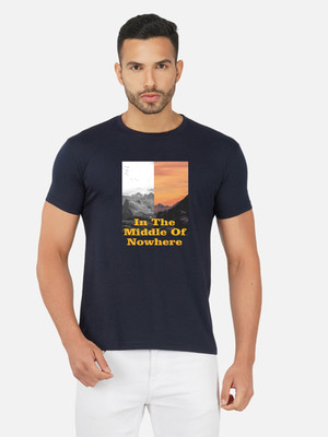 Moda Rapido Printed Men Round Neck Navy Blue T-Shirt