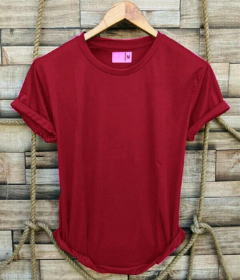 SR Fashion Solid Men Round Neck Maroon T-Shirt