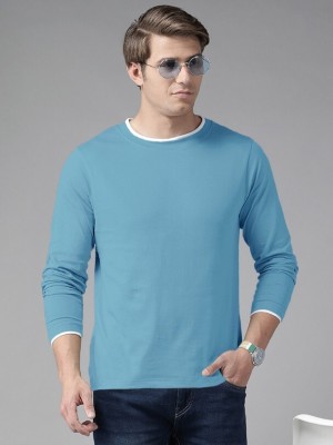 THE DRY STATE Solid Men Round Neck Blue T-Shirt