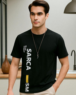 FASHIUM Printed Men Round Neck Black T-Shirt