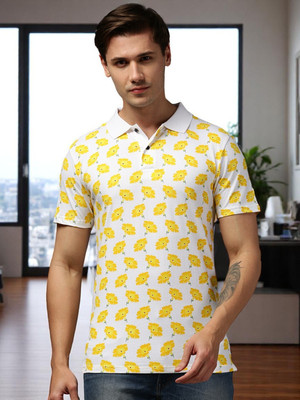 Kryptic Printed Men Polo Neck White T-Shirt