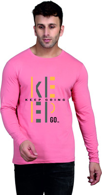 SLOWLORIS Printed, Typography Men Round Neck Pink T-Shirt