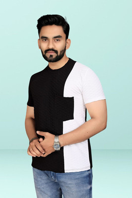 TANNU FAB Self Design Men Boat Neck Black T-Shirt