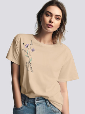 Moda Rapido Printed Women Round Neck Beige T-Shirt