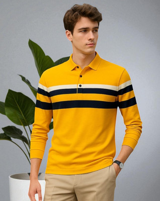 FASHIUM Solid Men Polo Neck Yellow T-Shirt