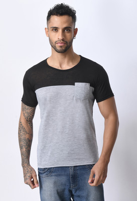 Dam Colorblock Men Round Neck Black, Grey T-Shirt