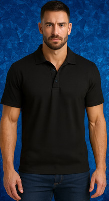 Oliver Solid Men Polo Neck Black T-Shirt