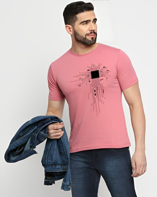 DARVIS Printed Men Round Neck Pink T-Shirt