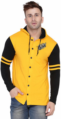 Blisstone Solid Men Hooded Neck Yellow, Black T-Shirt