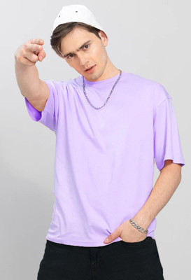 HOC Solid Men Round Neck Purple T-Shirt
