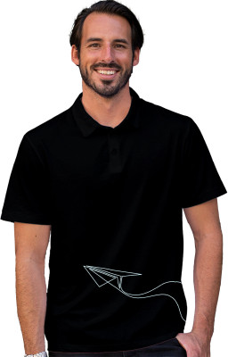 Fighterheero Printed Men Polo Neck Black T-Shirt