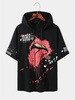 CT Fashion Printed Men Hooded Neck Black T-Shirt